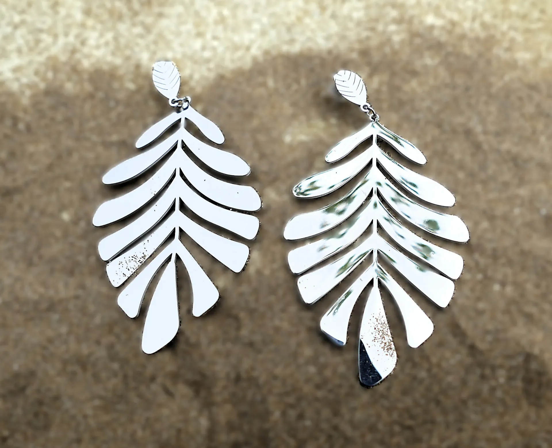 PENDIENTES HOJA PALMERA (Color Plata)